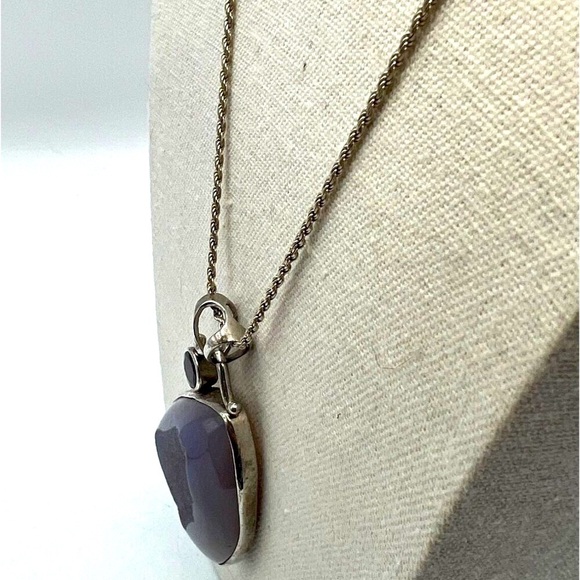 Italian 925 Sterling Silver Necklace With Faceted Garnet & Agate Pendant.  B11 - Picture 4 of 14